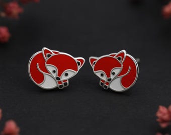 Girls Sterling Silver Red Panda Stud Earrings