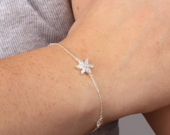 Sterling Silver Twinkling Cz Flower Bracelet