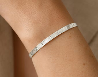 Sterling Silver Triple Herringbone Star Bracelet