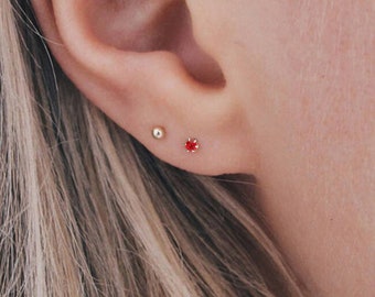 Mini Sterling Silver Ruby CZ Stud Earrings