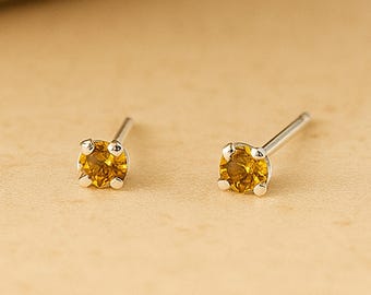 Sterling Silver Citrine Micro Stud Earrings
