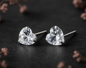 Tiny Sterling Silver Cubic Zirconia Heart Stud Earrings