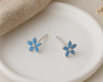 Forget Me Not Studs • Tiny Sterling Silver Blue Flower Earrings • Gift for Girls • Mini Floral Jewellery • Micro Stacking Jewellery •