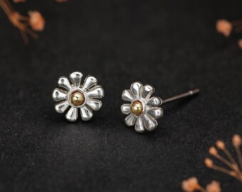 Silver Plated Golden Daisy Stud Earrings