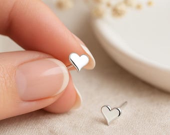 Tiny Sterling Silver Heart Stud Earrings: Dainty Minimalist Jewellery, 4mm