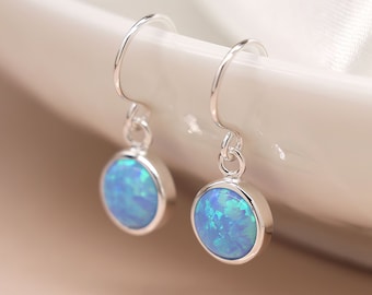 Sterling Silver Blue Opal Drop Earrings