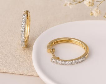 Solid 9ct Gold Diamond Hoop Earrings