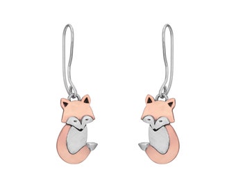 Sterling Silver And Copper Fox Drop Earrings