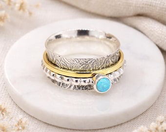 Personalised Sterling Silver Tropical Opal Spinner Ring