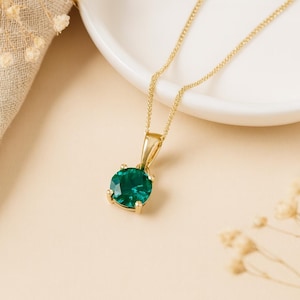 Emerald Pendant Charm • May Birthstone Necklace in 9ct Gold • Natural Gemstone • Personalised Disc Option • Gift for Her •
