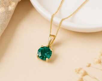 Emerald Pendant Charm • May Birthstone Necklace in 9ct Gold • Natural Gemstone • Personalised Disc Option • Gift for Her •