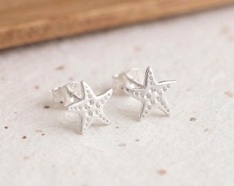 Personalised Dotty Starfish Stud Earrings In Sterling Silver