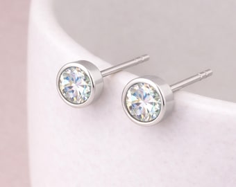 Sterling Silver April Cubic Zirconia Birthstone Stud Earrings – 7mm