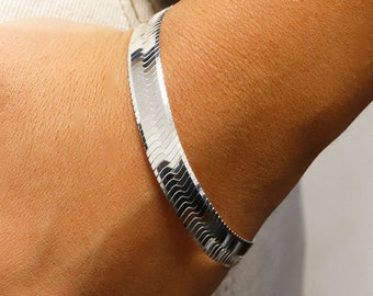 Sterling Silver Wide Triple Herringbone Bracelet