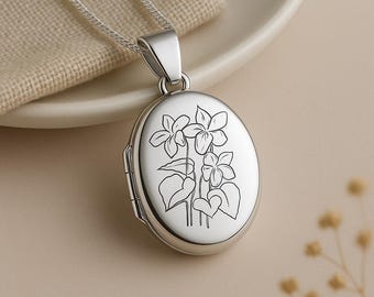 Sterling Silver Violet Locket – February Birth Flower, Personalised