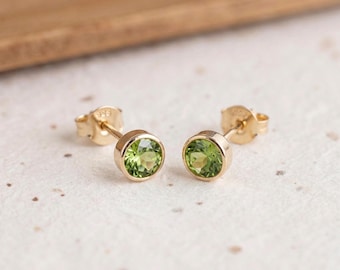 August Peridot Birthstone Stud Earrings in Gold Plated Sterling Silver