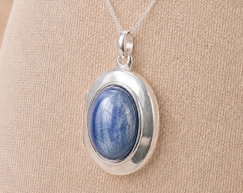 Personalised Sterling Silver Kyanite Gemstone Photo Locket Necklace