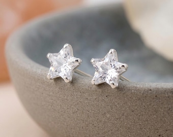 Crystal Star Stud Earrings In Sterling Silver