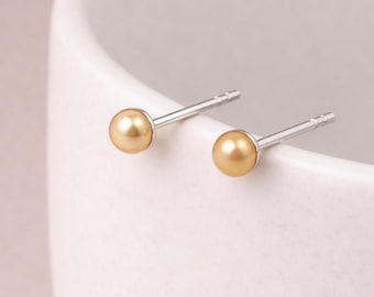 Sterling Silver Golden Champagne Freshwater Pearl Micro Stud Earrings – 3mm