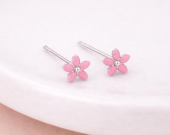 Sterling Silver Pink Forget Me Not Micro Stud Earrings – 4mm