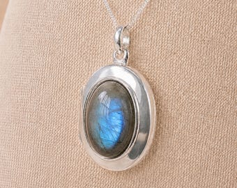 Personalised Sterling Silver Labradorite Gemstone Photo Locket Necklace