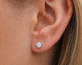 Sterling Silver April Birthstone Stud Earrings