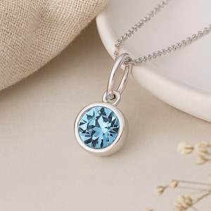 Aquamarine Birthstone Pendant • March Charm Necklace in Sterling Silver • Dainty Cubic Zirconia Gift • Personalised Birth Month Jewellery