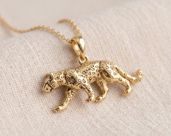 Personalised Solid Leopard Pendant Necklace In Gold Plated Sterling Silver