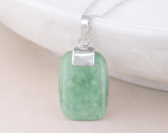 Personalised Sterling Silver Jade Rectangle Pendant Necklace