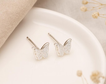 Butterfly Stud Earrings • Sterling Silver Textured Studs • Dainty Gift for Her • Nature Jewellery • Everyday Earrings •