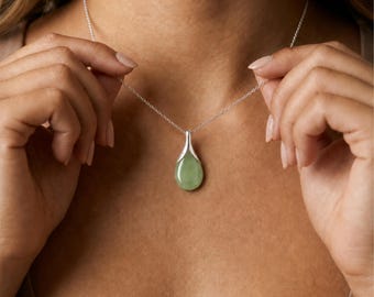 Personalised Sterling Silver Jade Teardrop Pendant Necklace
