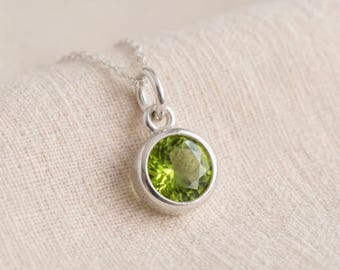 Tiny Personalised August Peridot Birthstone Pendant Necklace In Sterling Silver