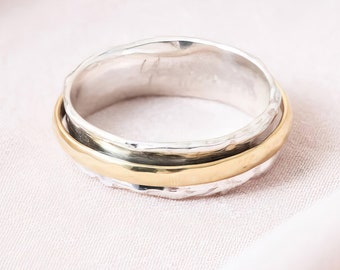 Personalised Sterling Silver And Brass Spinner Ring