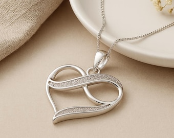 Infinity Heart Pendant • Laser Cut Sterling Silver Necklace • Personalised Eternal Love Symbol Charm • Romantic Minimalist Jewellery