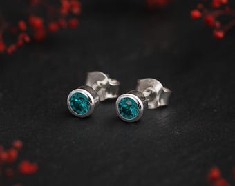 Sterling Silver December Blue Topaz Birthstone Stud Earrings