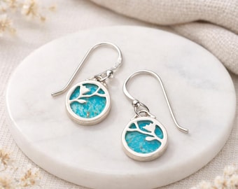 Sterling Silver Turquoise Flower Drop Earrings – 9mm
