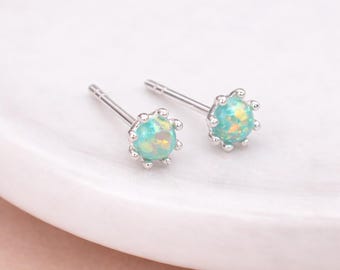 Sterling Silver Green Opal Micro Stud Earrings – 4mm