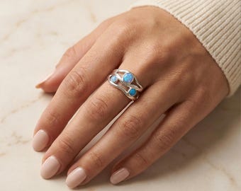 Molten Sterling Silver Three Opal Ring