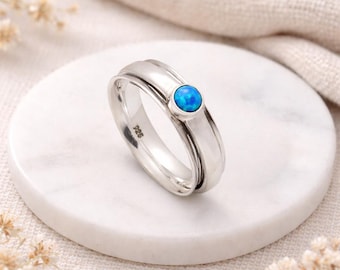 Personalised Sterling Silver Blue Opal Spinner Ring – 5mm