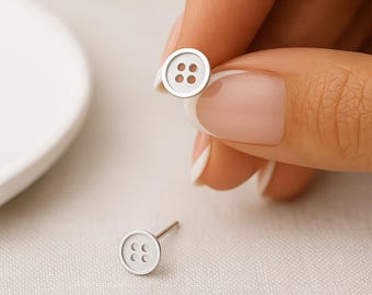 Sterling Silver Sewing Button Stud Earrings – 9mm