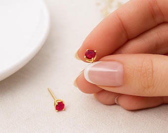 9ct Gold Ruby Stud Earrings: July Birthstone, 4mm
