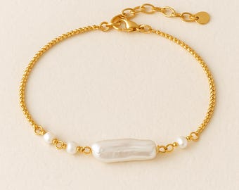 Gold Plated Sterling Silver Baroque Freshwater Pearl Bracelet