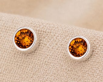 7mm Sterling Silver November Citrine Birthstone Stud Earrings