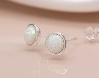 Sterling Silver White Opal Stud Earrings
