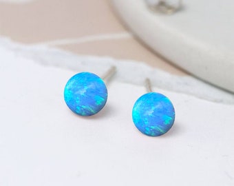 Blue Sterling Silver Opal Bead Stud Earrings