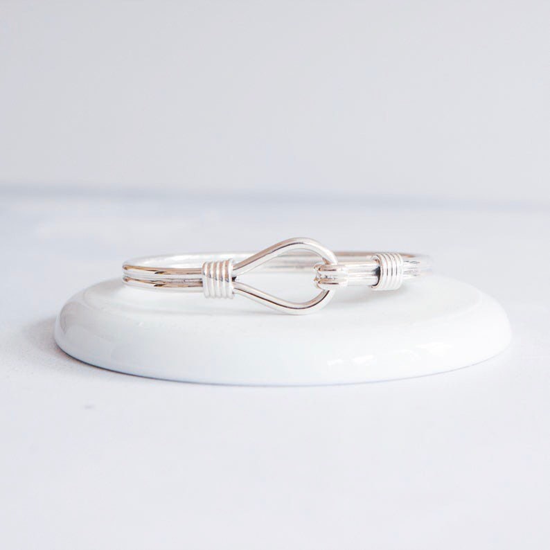 Personalised Sterling Silver Heavy Rope Hook and Loop Bangle Bracelet