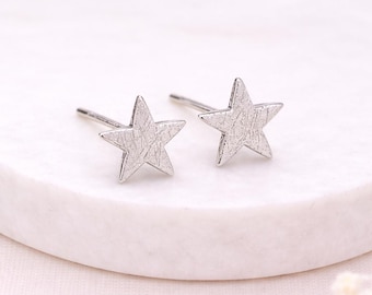 Sterling Silver Textured Star Stud Earrings – 8mm