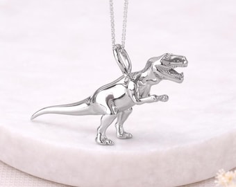 Sterling Silver T-Rex Pendant Necklace: Jurassic Dinosaur Charm