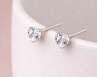 Sterling Silver Cubic Zirconia Heart Stud Earrings – 5mm