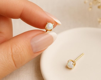 9ct Gold Ethiopian Opal Stud Earrings: October Birthstone, 4mm